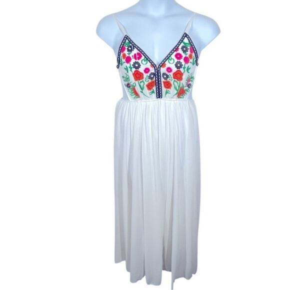Boho Maxi Dress XL | Embroidered Look Open Back Festival Sundress White Floral - Picture 10 of 11
